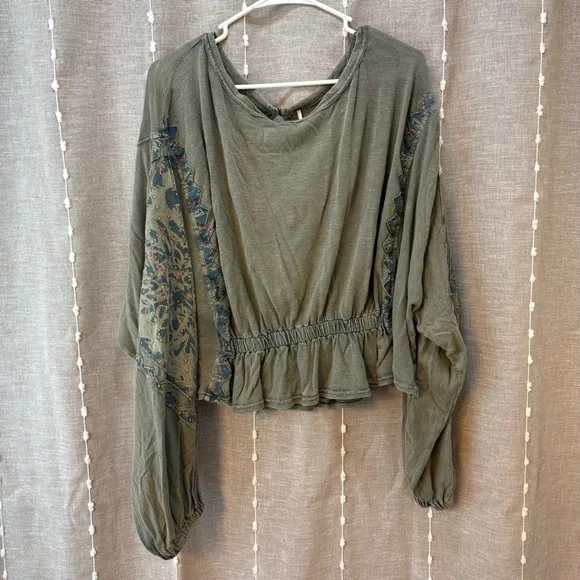 Free People Olive Embroidered Blouse - Picture 1 of 7